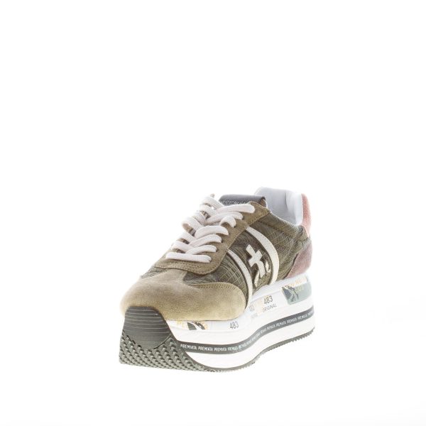 PREMIATA donna sneaker Beth 5353 in camoscio e tessuto cucito VERDE MILITARE con maxi platform - immagine 6