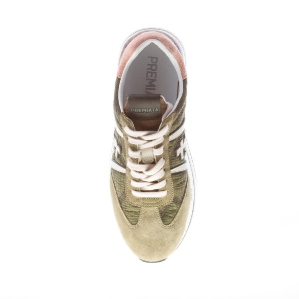 PREMIATA donna sneaker Beth 5353 in camoscio e tessuto cucito VERDE MILITARE con maxi platform - immagine 7
