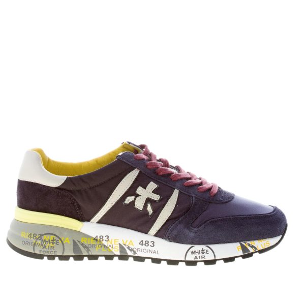 PREMIATA uomo sneaker Lander 4948 in camoscio e tessuto nylon BLU più grigio e giallo