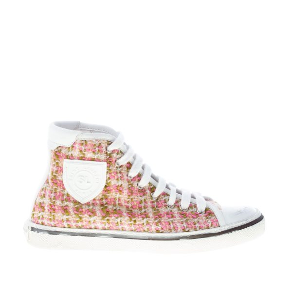 SAINT LAURENT donna high-top sneaker Bedford Tweed in lana multicolore e pelle BIANCO