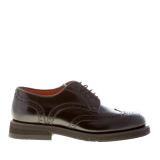 SANTONI uomo scarpa derby in pelle NERO con classiche impunture brogue. Suola gomma