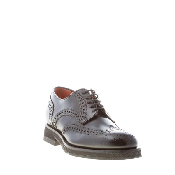 SANTONI uomo scarpa derby in pelle NERO con classiche impunture brogue. Suola gomma - immagine 2