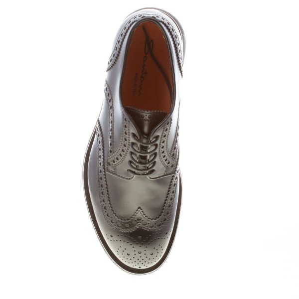 SANTONI uomo scarpa derby in pelle NERO con classiche impunture brogue. Suola gomma - immagine 7