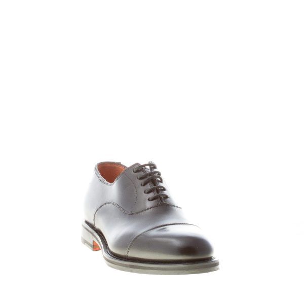 SANTONI uomo scarpa francesina in pelle semilucida NERO con puntale. Suola cuoio - immagine 2