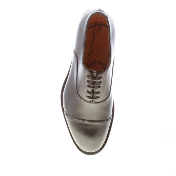 SANTONI uomo scarpa francesina in pelle semilucida NERO con puntale. Suola cuoio - immagine 7