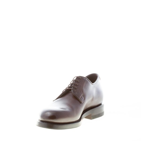 SANTONI uomo scarpa derby Goodyear in pelle anticata TESTA DI MORO a punta liscia. Suola cuoio - immagine 6