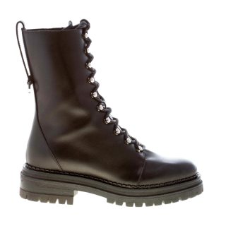 SERGIO ROSSI donna stivaletto anfibio Joan in pelle NERO con lacci e zip. Tacco 4 cm