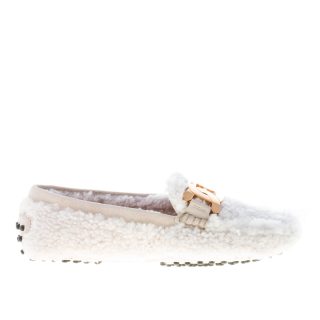 TOD'S donna mocassino gommini in shearling BIANCO con catena oro