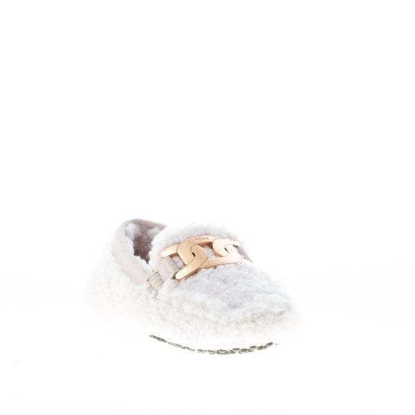 TOD'S donna mocassino gommini in shearling BIANCO con catena oro - immagine 2