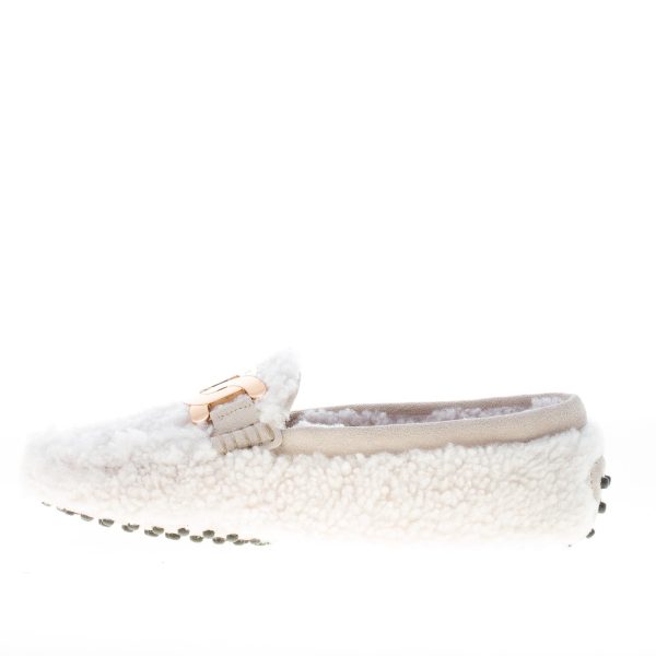 TOD'S donna mocassino gommini in shearling BIANCO con catena oro - immagine 5