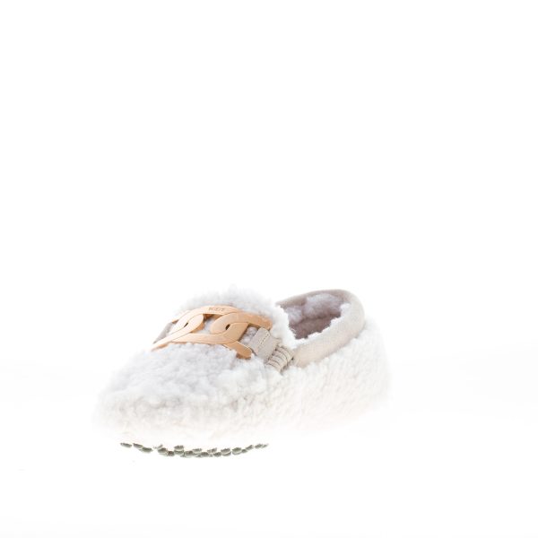TOD'S donna mocassino gommini in shearling BIANCO con catena oro - immagine 6