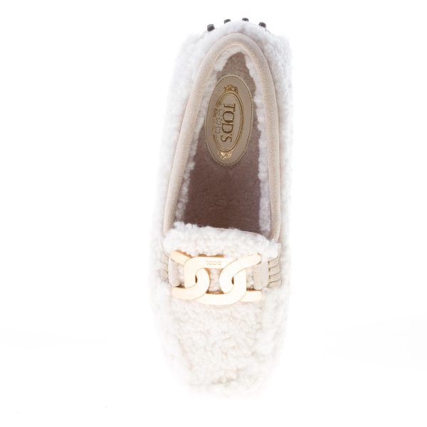TOD'S donna mocassino gommini in shearling BIANCO con catena oro - immagine 7
