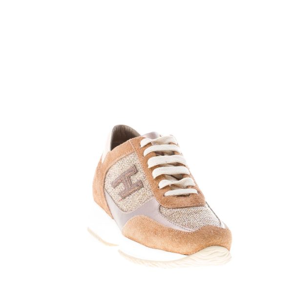 HOGAN donna Interactive sneaker in camoscio MARRONE più oro e tweed shiny - immagine 2