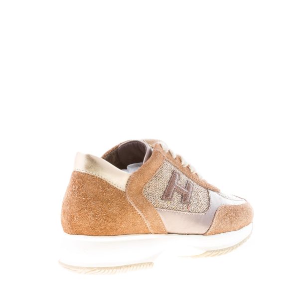 HOGAN donna Interactive sneaker in camoscio MARRONE più oro e tweed shiny - immagine 3