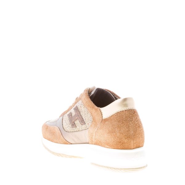 HOGAN donna Interactive sneaker in camoscio MARRONE più oro e tweed shiny - immagine 4