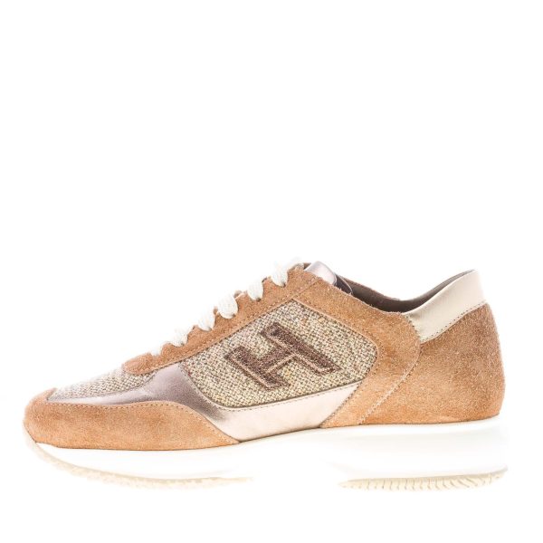 HOGAN donna Interactive sneaker in camoscio MARRONE più oro e tweed shiny - immagine 5
