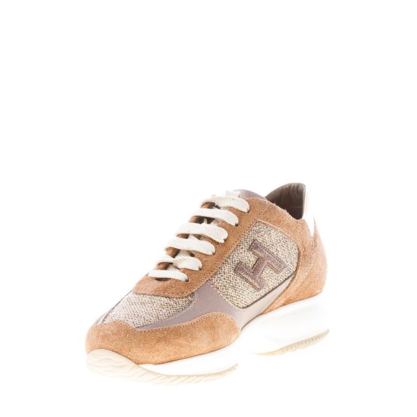 HOGAN donna Interactive sneaker in camoscio MARRONE più oro e tweed shiny - immagine 6