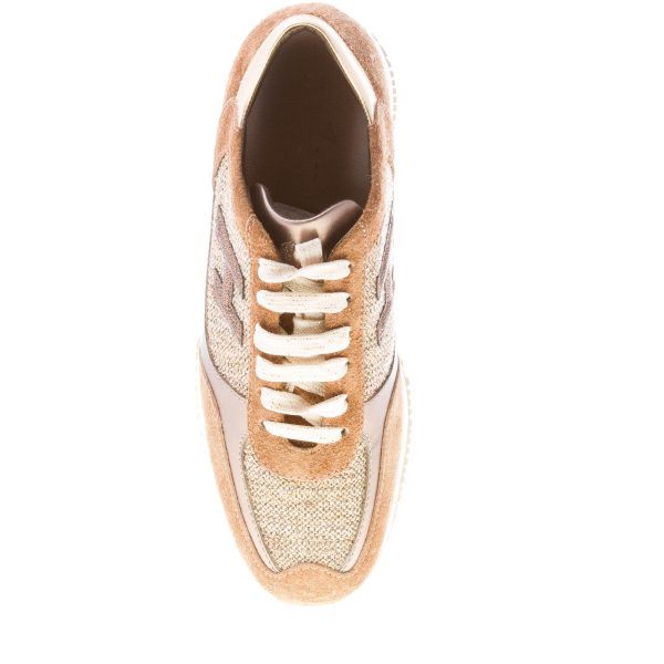 HOGAN donna Interactive sneaker in camoscio MARRONE più oro e tweed shiny - immagine 7