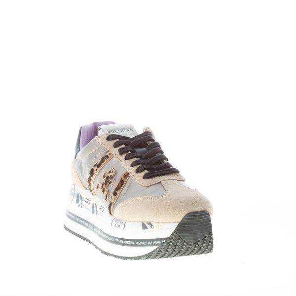 PREMIATA donna sneaker Beth 6018 in camoscio e tessuto cucito BEIGE oro con animalier - immagine 2