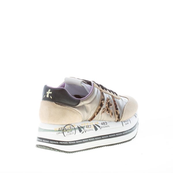 PREMIATA donna sneaker Beth 6018 in camoscio e tessuto cucito BEIGE oro con animalier - immagine 3
