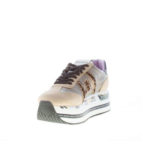 PREMIATA donna sneaker Beth 6018 in camoscio e tessuto cucito BEIGE oro con animalier - immagine 6