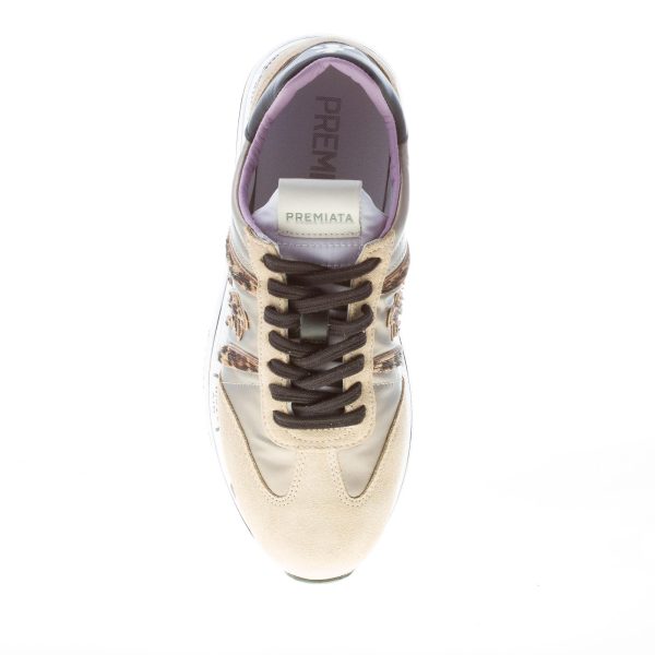 PREMIATA donna sneaker Beth 6018 in camoscio e tessuto cucito BEIGE oro con animalier - immagine 7