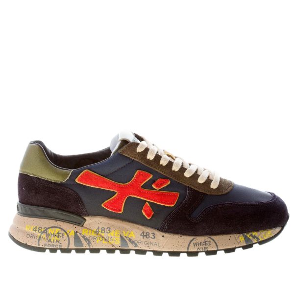 PREMIATA uomo sneaker Mick 5356 in tessuto tecnico e camoscio BLU più arancio