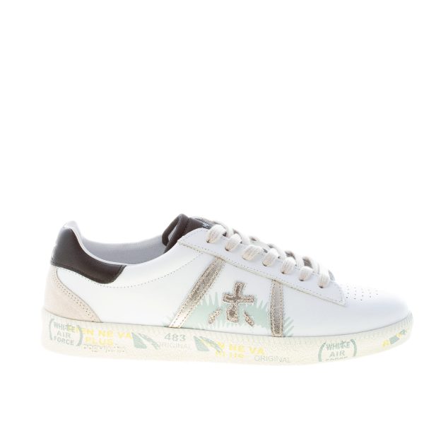 PREMIATA donna sneaker ANDY 5747 in pelle BIANCO più nero e platino