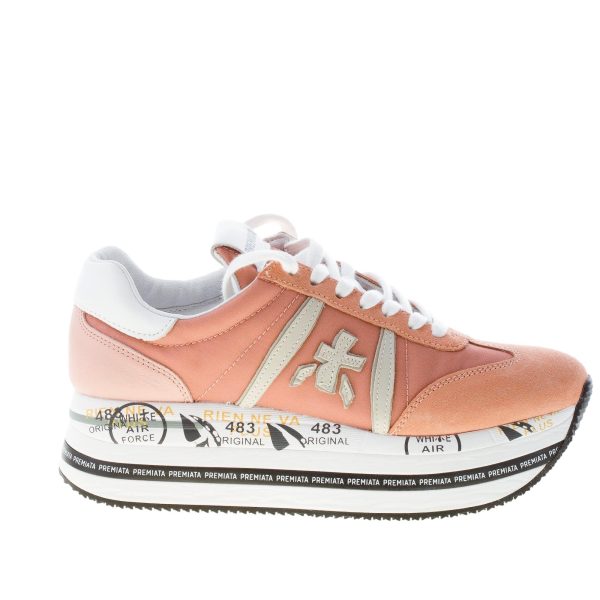 PREMIATA donna sneaker Beth 5605 in camoscio e tessuto nylon SALMONE più grigio con maxi platform