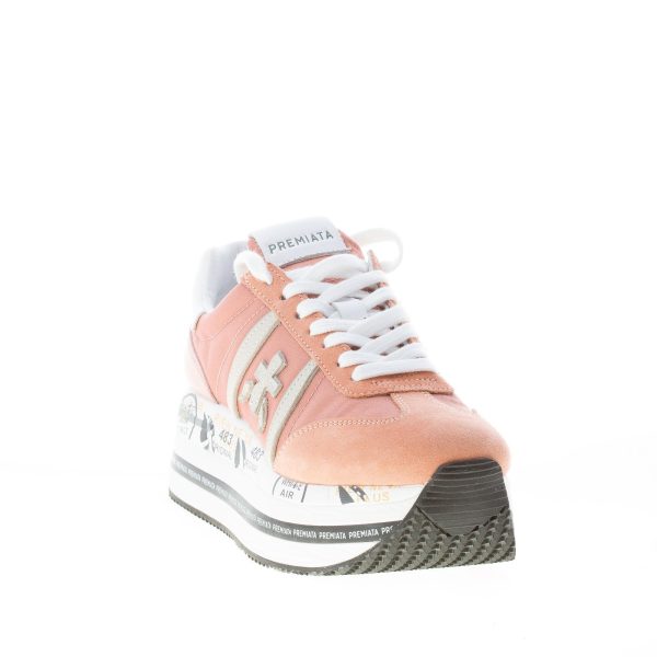 PREMIATA donna sneaker Beth 5605 in camoscio e tessuto nylon SALMONE più grigio con maxi platform - immagine 2