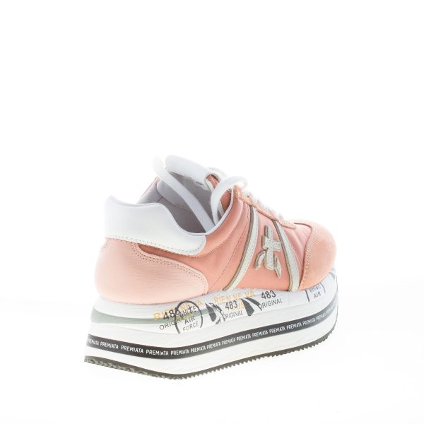 PREMIATA donna sneaker Beth 5605 in camoscio e tessuto nylon SALMONE più grigio con maxi platform - immagine 3