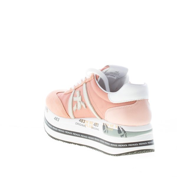 PREMIATA donna sneaker Beth 5605 in camoscio e tessuto nylon SALMONE più grigio con maxi platform - immagine 4