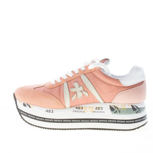 PREMIATA donna sneaker Beth 5605 in camoscio e tessuto nylon SALMONE più grigio con maxi platform - immagine 5