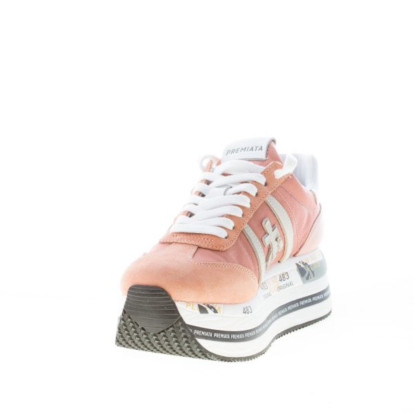 PREMIATA donna sneaker Beth 5605 in camoscio e tessuto nylon SALMONE più grigio con maxi platform - immagine 6