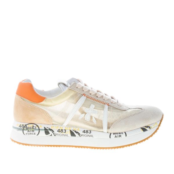 PREMIATA donna sneaker Conny 5612 in camoscio e tessuto trasparente BEIGE