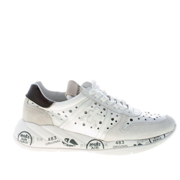 PREMIATA donna sneaker Layla 5649 in camoscio e pelle forata BIANCO più nero