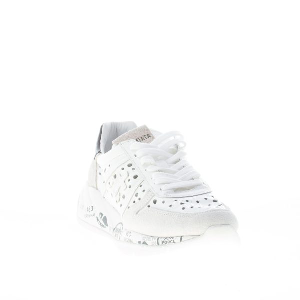 PREMIATA donna sneaker Layla 5649 in camoscio e pelle forata BIANCO più nero - immagine 2