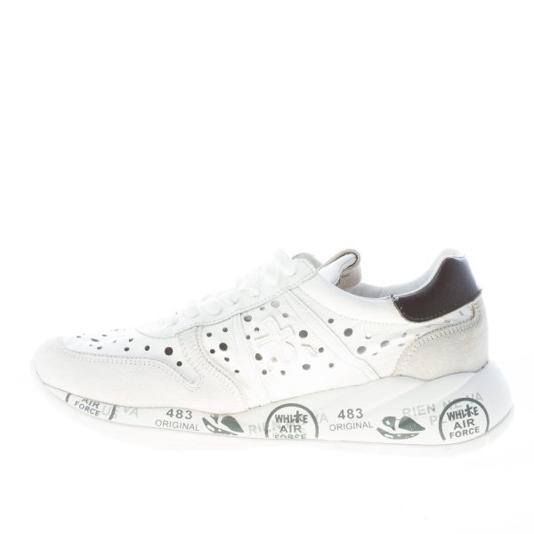 PREMIATA donna sneaker Layla 5649 in camoscio e pelle forata BIANCO più nero - immagine 5