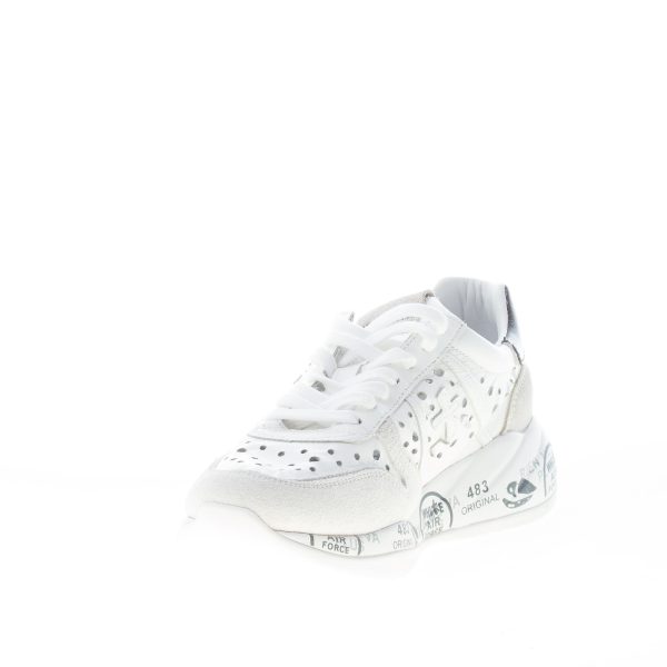 PREMIATA donna sneaker Layla 5649 in camoscio e pelle forata BIANCO più nero - immagine 6