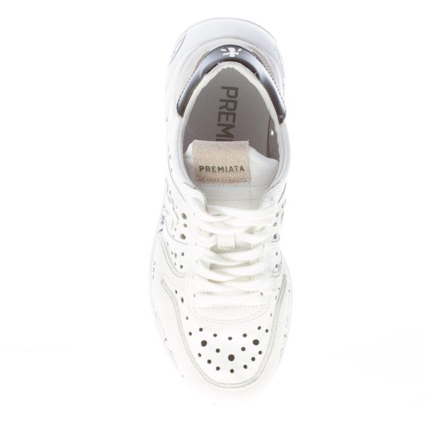 PREMIATA donna sneaker Layla 5649 in camoscio e pelle forata BIANCO più nero - immagine 7