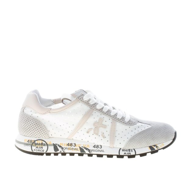 PREMIATA donna sneaker Lucy 5627 in tessuto forato BIANCO e camoscio GRIGIO
