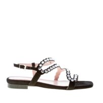 ANNA F. donna sandalo flat in camoscio NERO con listini e strass