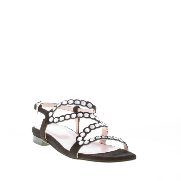 ANNA F. donna sandalo flat in camoscio NERO con listini e strass - immagine 2