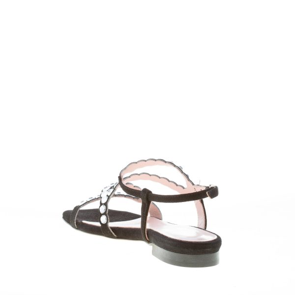 ANNA F. donna sandalo flat in camoscio NERO con listini e strass - immagine 4