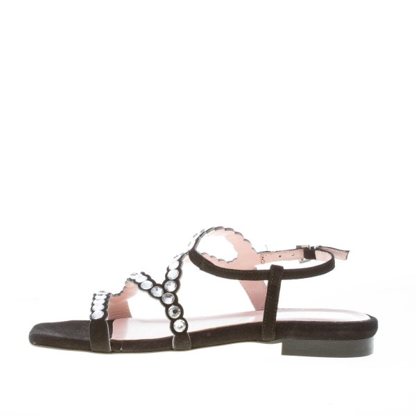 ANNA F. donna sandalo flat in camoscio NERO con listini e strass - immagine 5