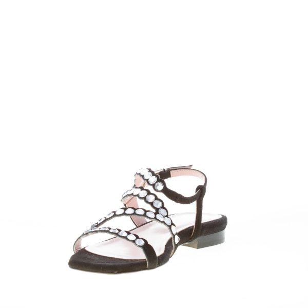 ANNA F. donna sandalo flat in camoscio NERO con listini e strass - immagine 6