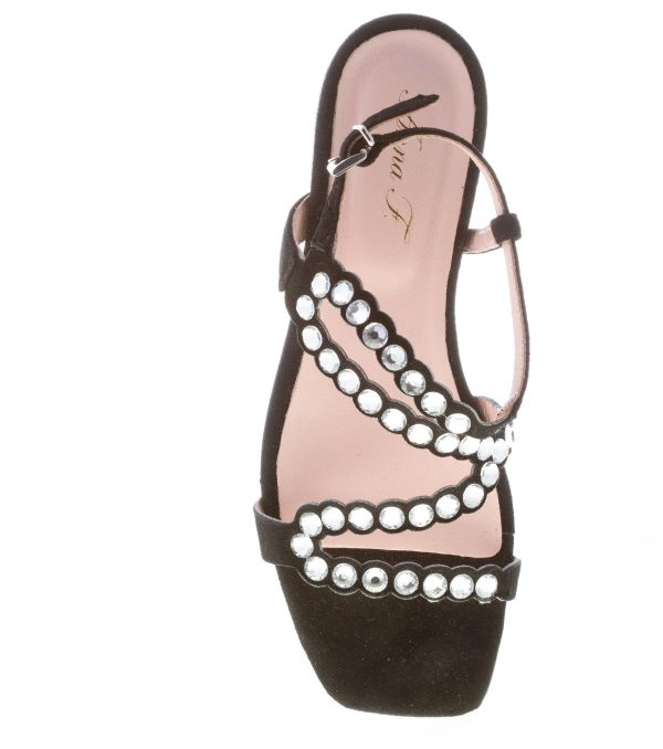 ANNA F. donna sandalo flat in camoscio NERO con listini e strass - immagine 7