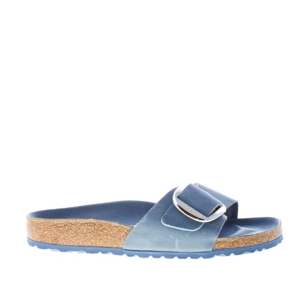 BIRKENSTOCK donna sandalo ciabatta Madrid Big Buckle in nabuk ingrassato BLU POLVERE con fibbia