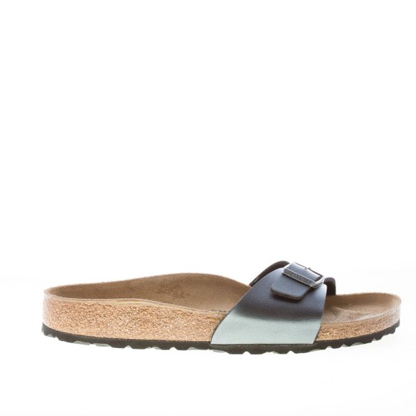 BIRKENSTOCK donna sandalo ciabatta Madrid BS in Birko-Flor metallico NERO con fibbia
