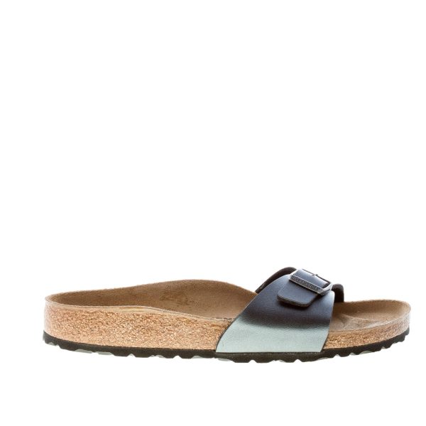 BIRKENSTOCK donna sandalo ciabatta Madrid BS in Birko-Flor metallico NERO con fibbia - immagine 2